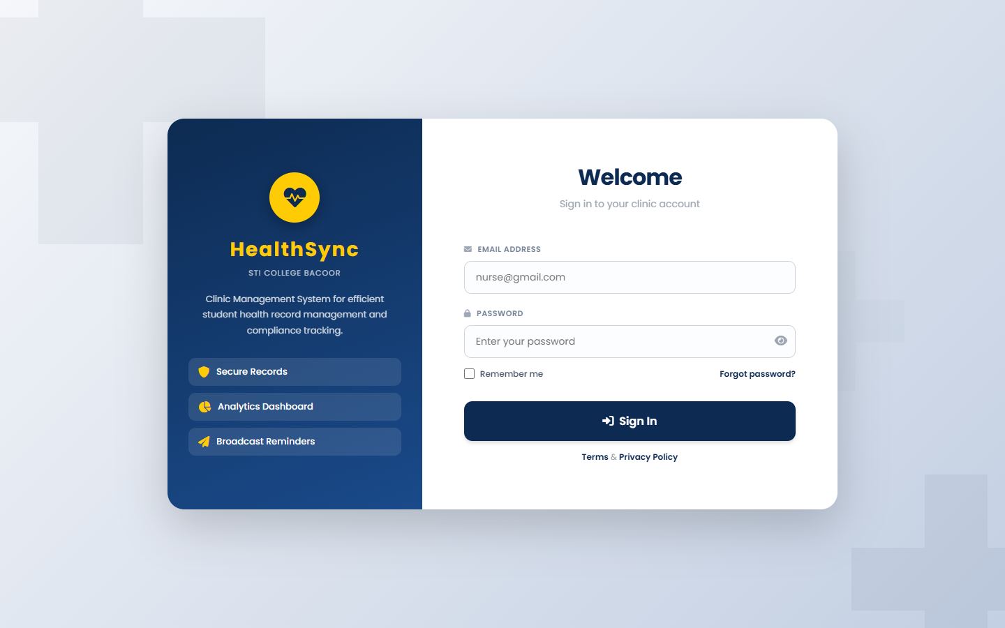 HealthSync Clinic Management System screenshot